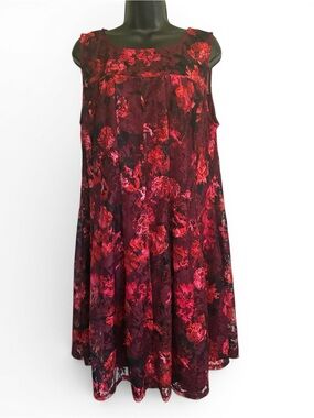Sleeveless Whimsygoth Floral Burnout Lace Cocktail Dress Burgundy Red Sz 10/12